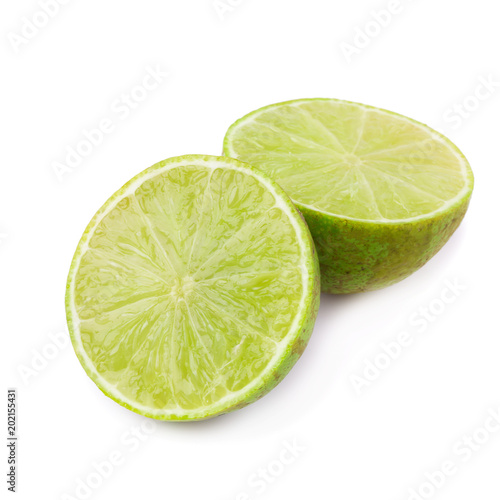 Juicy slice of lime isolated on a white background