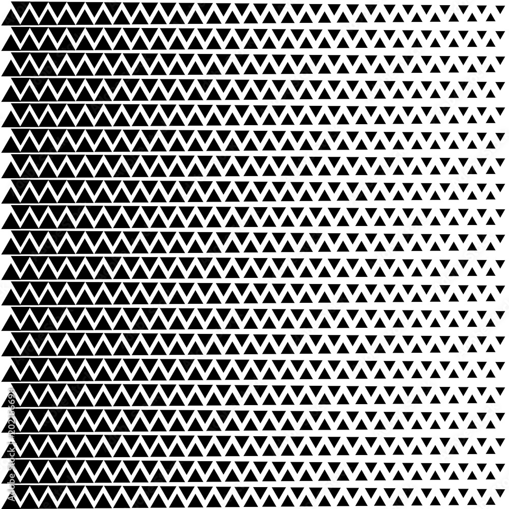 Abstract halftone pattern. Vector halftone background of triangles for design banners, posters, business projects, pop art texture, covers. Geometric black and white texture.