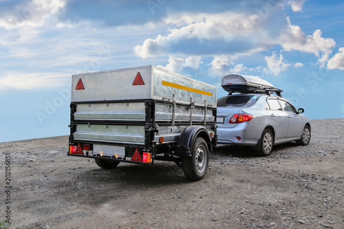 car with trailer road photo