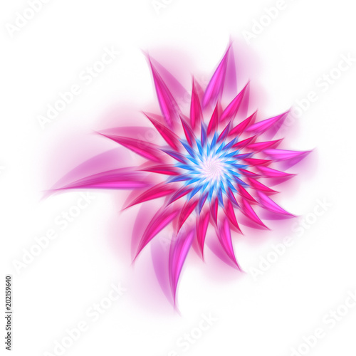Abstract exotic flower with pink and blue petals. Fantasy fractal design. Psychedelic digital art. 3D rendering. © Klavdiya Krinichnaya