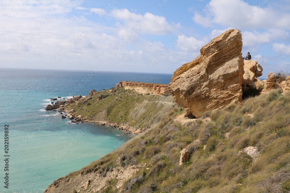 Summer in Gnejna Bay at the Mediterranean Sea in Malta