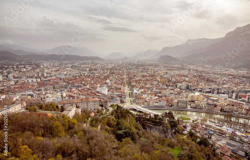 city Grenoble panoramic view from the Bastille France Europe