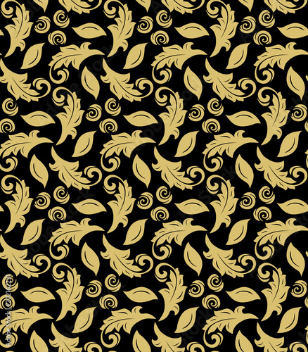 Floral ornament. Seamless abstract classic background with flowers. Pattern with repeating golden elements