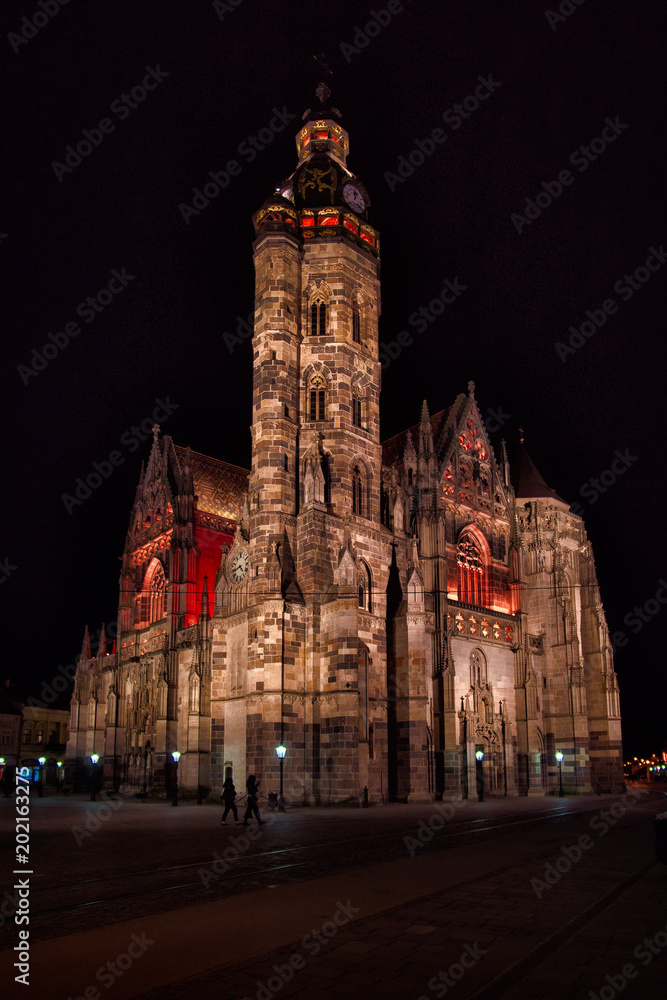 Cathedral Dom sv. Alzbety in Kosice, Slovakia at night