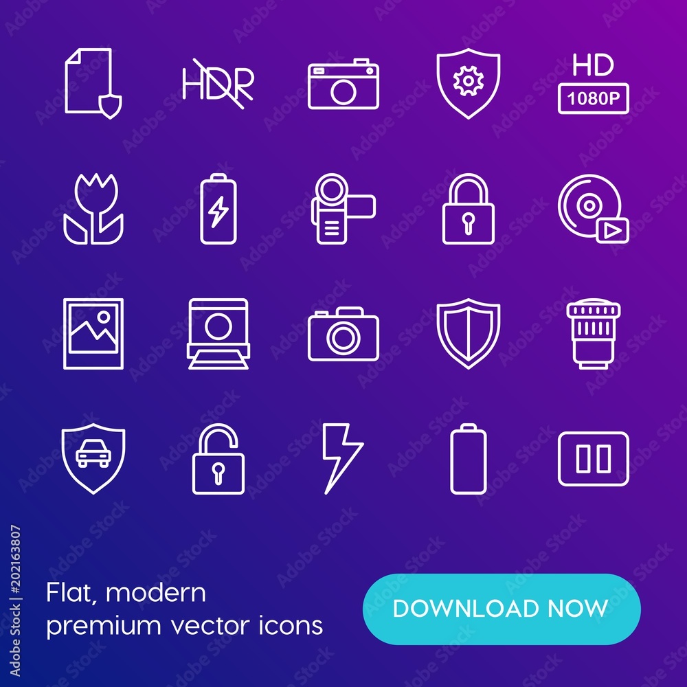 Modern Simple Set of mobile, security, video, photos Vector outline Icons. Contains such Icons as security, protection, unlock, lens and more on gradient background. Fully Editable. Pixel Perfect. Modern Simple Set of mobile, security, video, photos Vector outline Icons. Contains such Icons as security, protection, unlock, lens and more on gradient background. Fully Editable. Pixel Perfect.