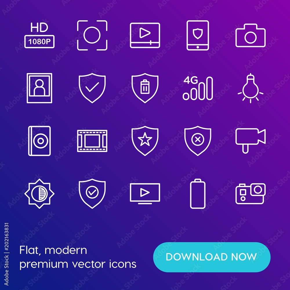 Modern Simple Set of mobile, security, video, photos Vector outline Icons. Contains such Icons as battery, charge, space, security and more on gradient background. Fully Editable. Pixel Perfect. Modern Simple Set of mobile, security, video, photos Vector outline Icons. Contains such Icons as battery, charge, space, security and more on gradient background. Fully Editable. Pixel Perfect.