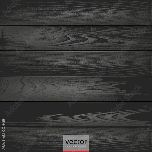 black wood background containing: six textured footboards for horizontal and vertical wood siding, this pattern is ideal for web banners, website templates, dark backdrops, eps10 vector illustration