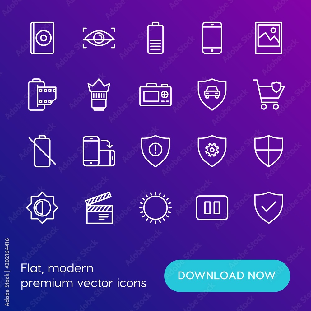 Modern Simple Set of mobile, security, video, photos Vector outline Icons. Contains such Icons as electronic, photography, eye, sunny and more on gradient background. Fully Editable. Pixel Perfect. Modern Simple Set of mobile, security, video, photos Vector outline Icons. Contains such Icons as electronic, photography, eye, sunny and more on gradient background. Fully Editable. Pixel Perfect.