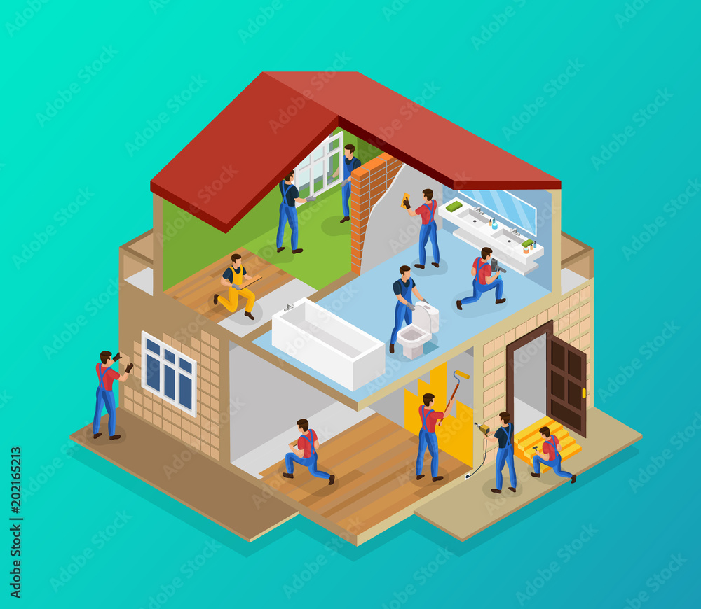 Isometric House Renovation Template Isometric House Renovation Template