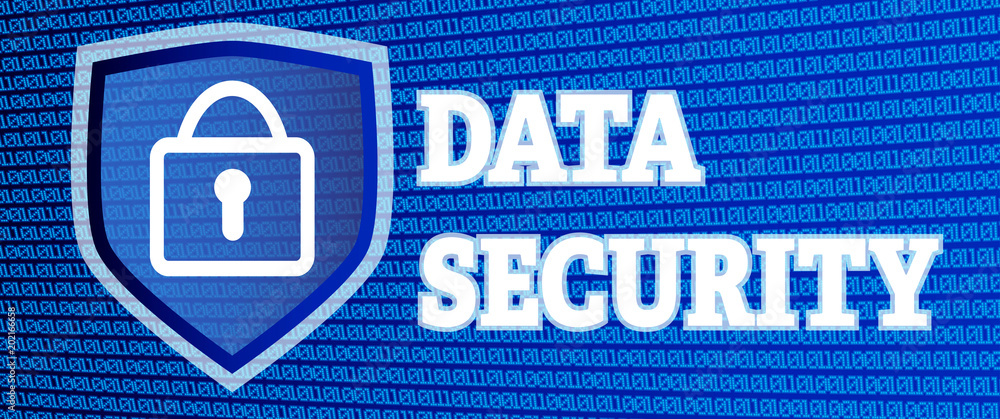 Fototapeta premium data security or data protection illustration with glowing binary code and padlock