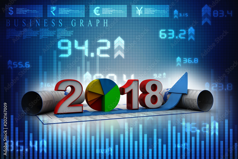 Fototapeta premium Happy New Year 2018 with arrow concept, 3D rendering