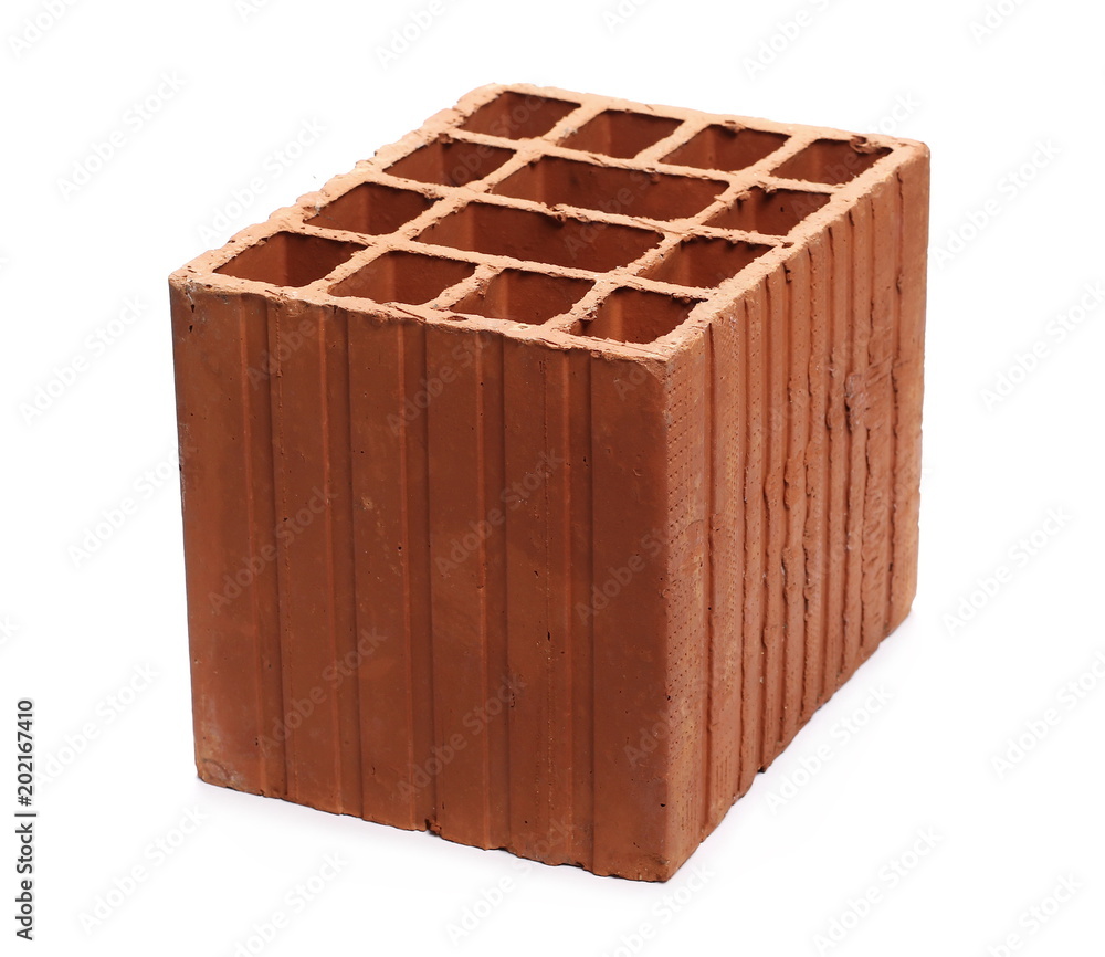 Perforated red brick isolated on white background Perforated red brick isolated on white background