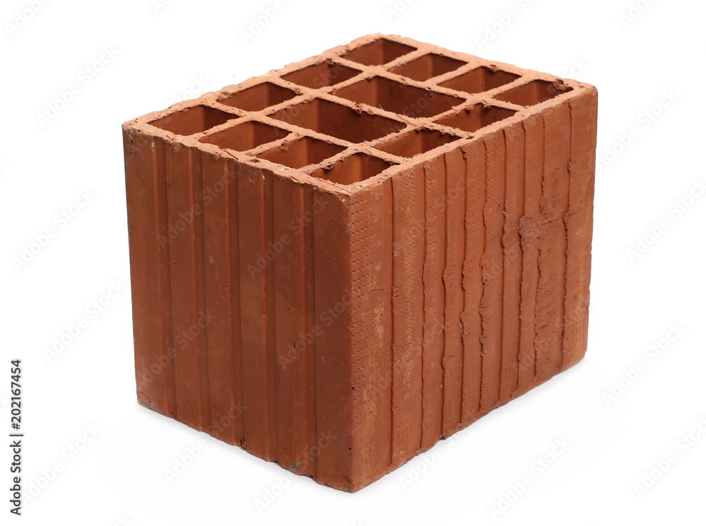Perforated red brick isolated on white background Perforated red brick isolated on white background