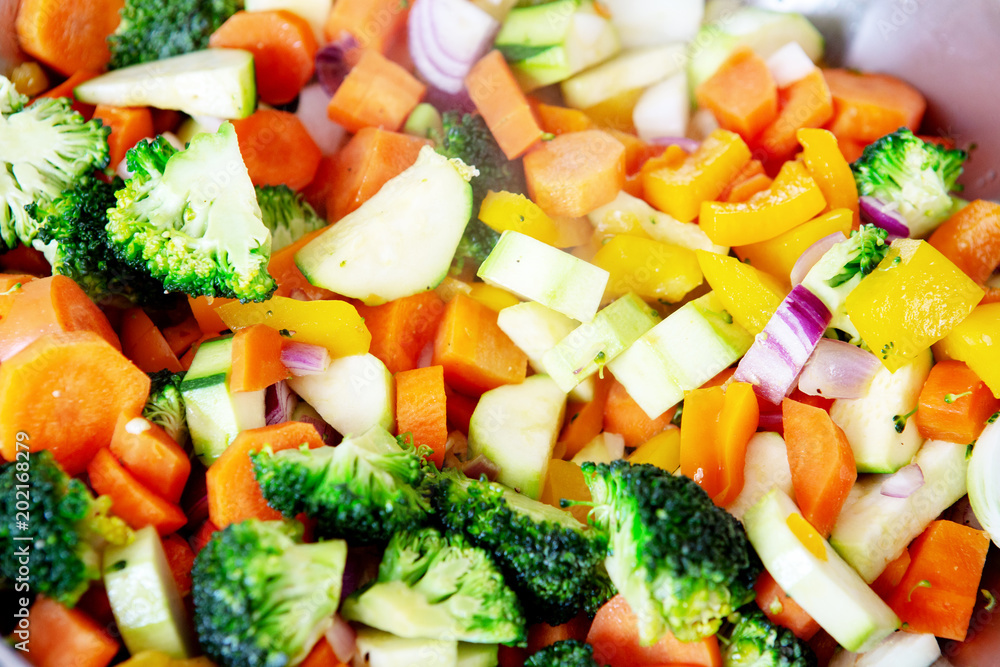 closeup of cooked colorful mixed vegetables closeup of cooked colorful mixed vegetables