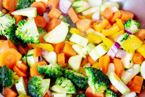 closeup of cooked colorful mixed vegetables