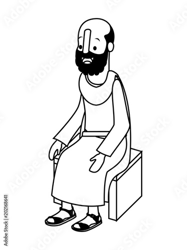 apostle of Jesus sitting on wooden chair vector illustration design