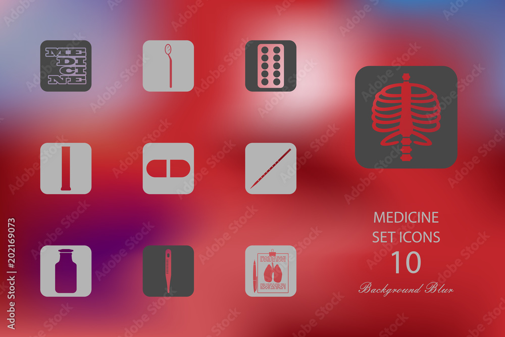 Medicine. Set of flat icons on blurred background Medicine. Set of flat icons on blurred background