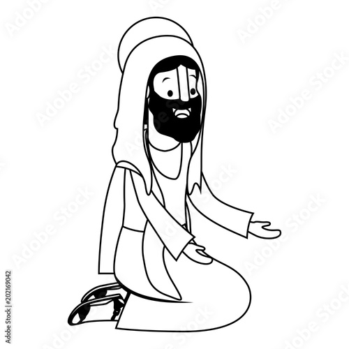 apostle of Jesus on knees praying character vector illustration design