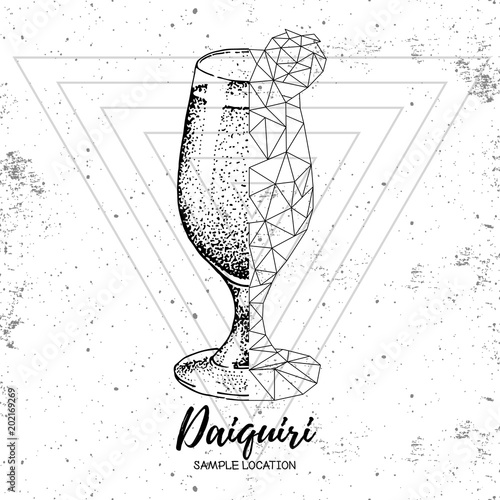 Hipster realistic and polygonal cocktail daiquiri on grunge background