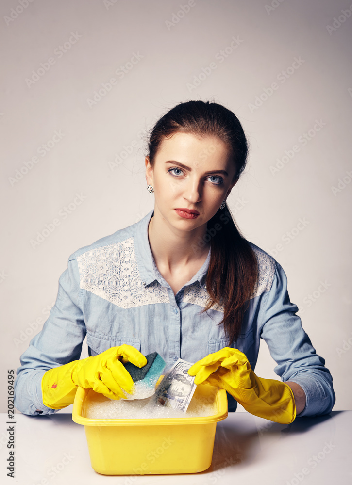 conceptual image on which the woman launder shady money conceptual image on which the woman launder shady money