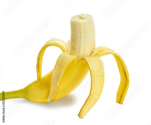 peeled banana on a white background