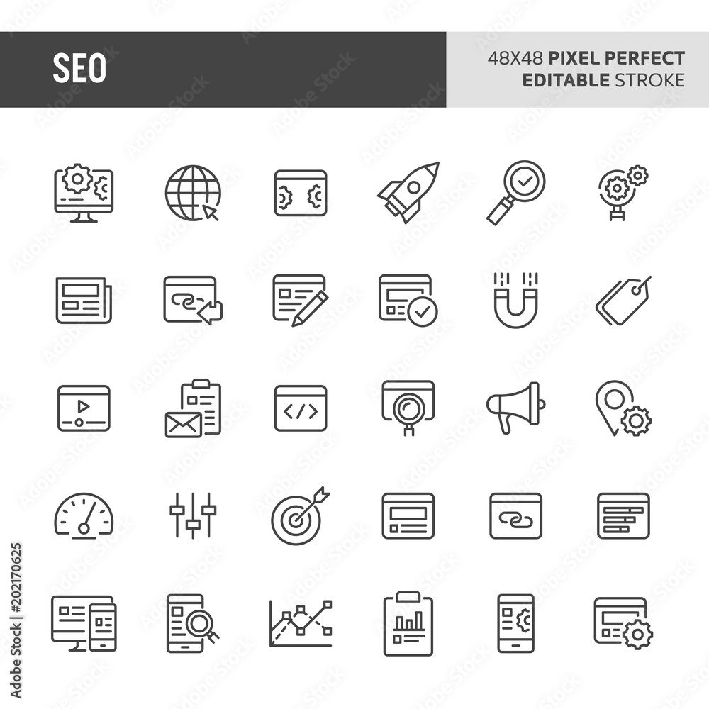 Search Engine Optimisation Vector Icon Set