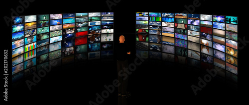 Wall of media screens