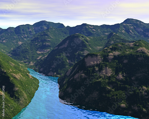 virtuelle Landschaften mit Fluß aus dem Coputer