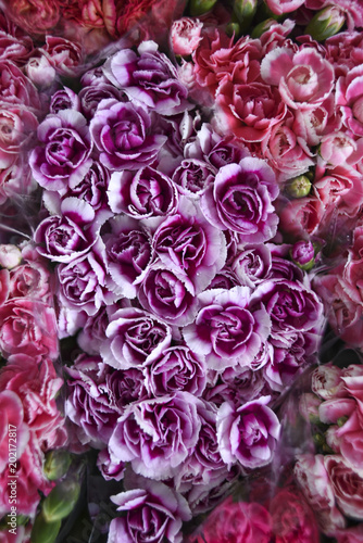 A bouquet of filoet roses at a flower market.