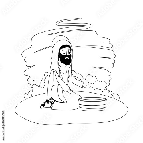 Jesus with water pot in the camp vector illustration design