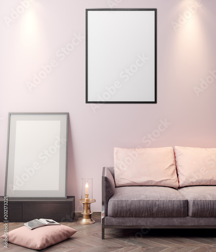 Mockup Poster in the interior, 3D illustration of a modern design