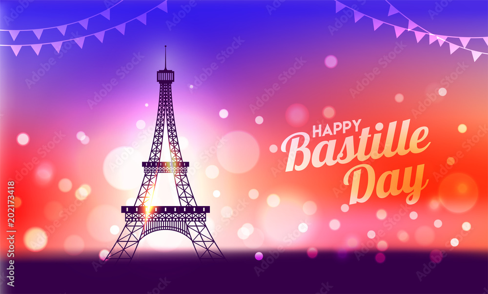 Happy Bastille Day celebration background.