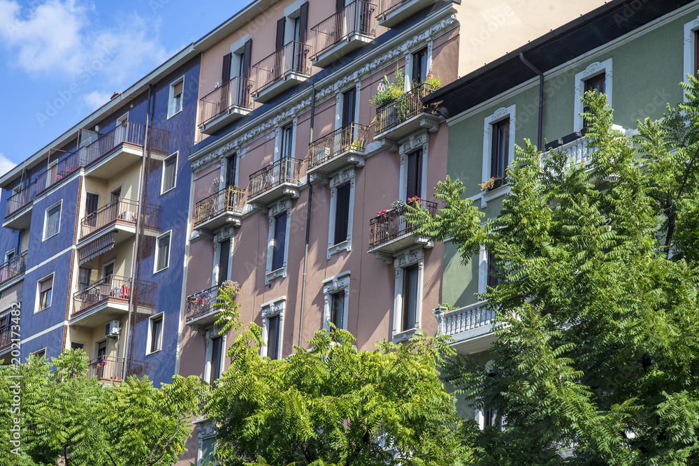 Old residential buildings in Milan, Italy