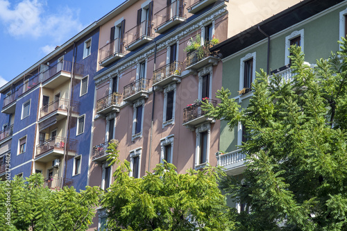 Old residential buildings in Milan, Italy
