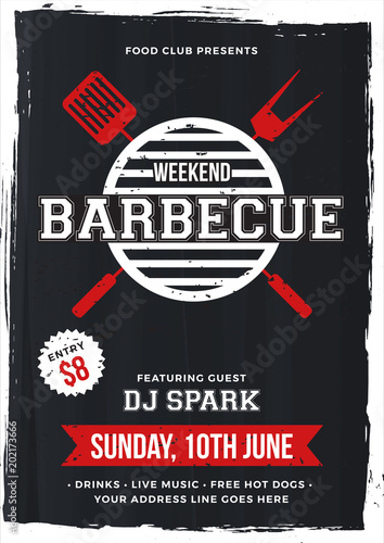 Barbecue Poster, Flyer, Template or Invitation Design.