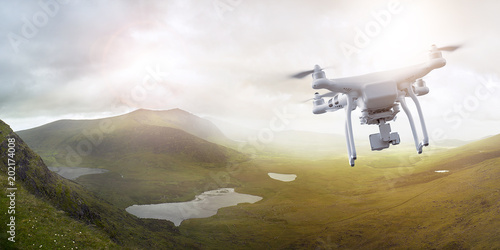 Drone flying over wonderful landscape photo