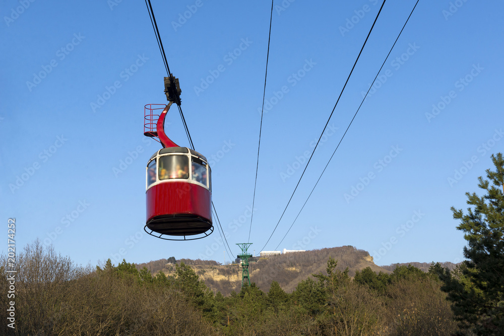 cable car cabin on the blue sky