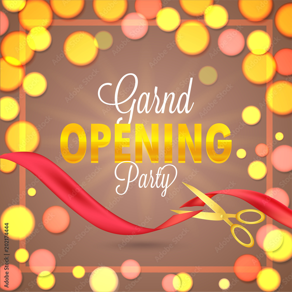 Grand Opening Ceremony Poster Design with Red Ribbon.