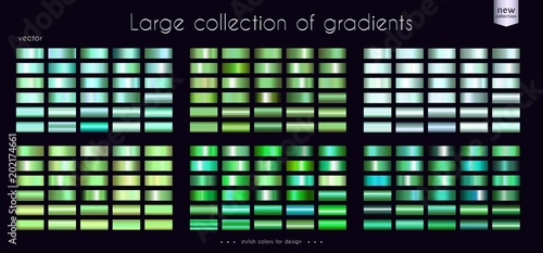 Green Emerald Turquoise collection of gradients Large set of fashion palettes Vector template