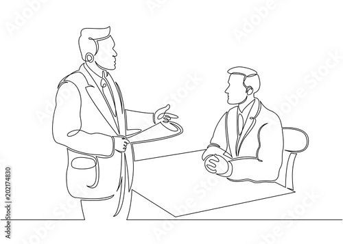 Continuous single drawn line of lawyer in court, speech before the jury.