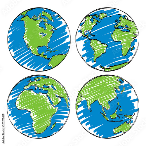earth hand sketch cartoon vector