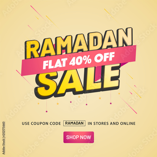 Ramadan Best Offers Banner Design on abstract colorful background with crescent moon and discount upto 45%.off offer.