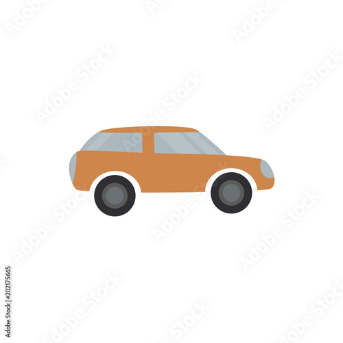 Light brown passenger car - flat design of automobile transport isolated on white background. Side view of vehicle with engine simple silhouette. Vector illustration.