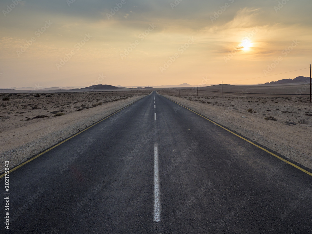 Africa, Namibia, B road in the morning Africa, Namibia, B road in the morning