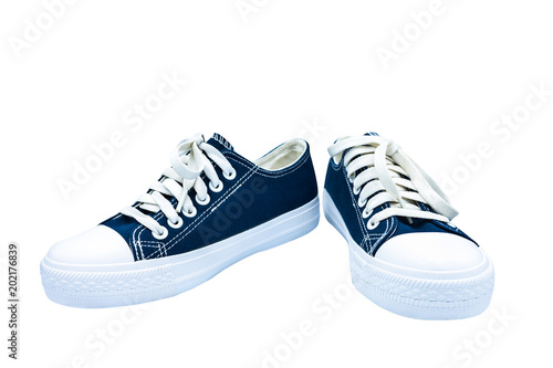 Sneakers dark blue thick fabric. Isolated on white background.