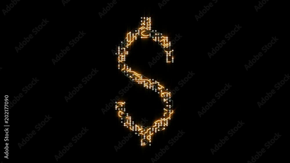 4k a futuristic circuit board with moving electrons shaped dollar sign,abstract electronic connections,Cripto currency bitcoin.Global internet finance,worldwide. 4k a futuristic circuit board with moving electrons shaped dollar sign,abstract electronic connections,Cripto currency bitcoin.Global internet finance,worldwide.