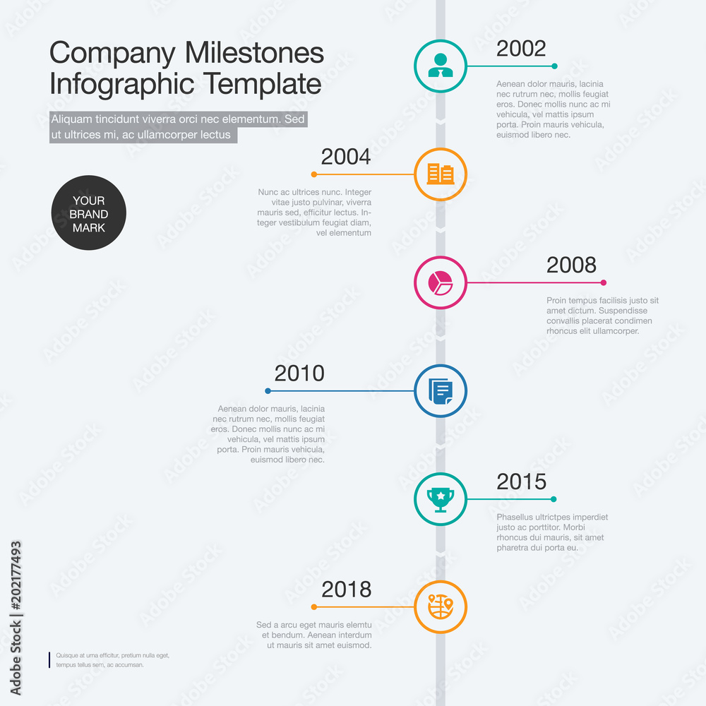 Vector infographic for company milestones timeline template with Vector infographic for company milestones timeline template with