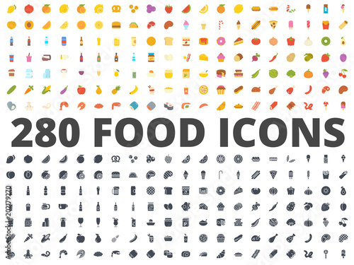 Food flat silhouette icon vector pack