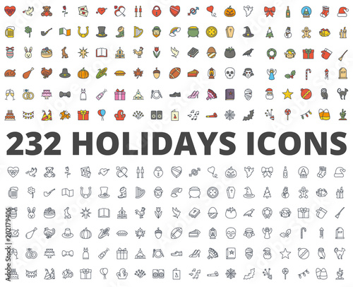 Holidays colored line icon vector pack