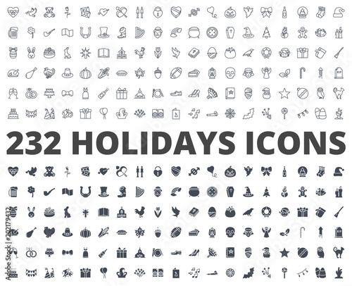 Holidays line silhouette icon vector pack